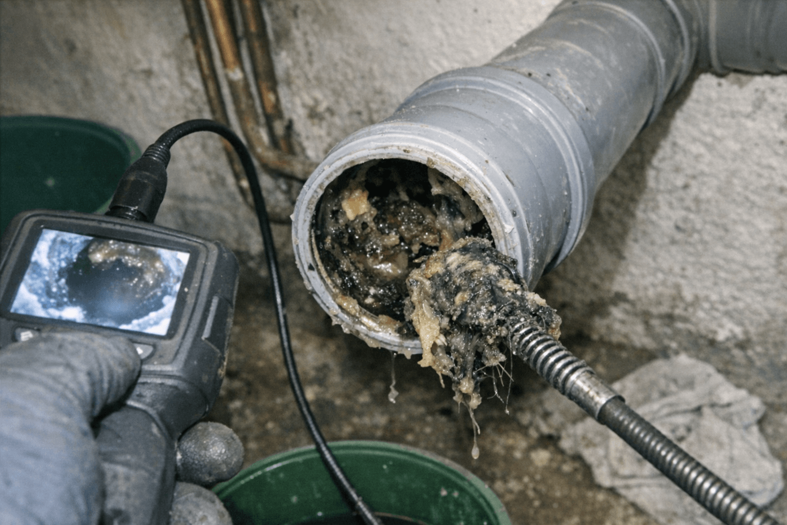 Detaillierte Analyse einer verstopften Abwasserleitung im Haus